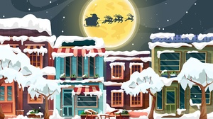 Christmas Santa Claus Snow Moon House Building Trees Reindeer 5000x3334 Wallpaper