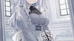 Anime Anime Girls Vertical Maid Maid Outfit Flowers Blushing Looking At Viewer 1616x2516 Wallpaper