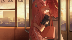 Anime Girls BOCCHi THE ROCK Gotou Hitori Kita Ikuyo Two Women Kissing Pink Hair Redhead Blushing Sur 1733x1260 Wallpaper
