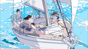 Anime Anime Girls Anime Boys Boat Water Birds Reflection 1415x2000 wallpaper