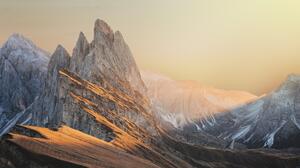 South Tyrol Italy Mountains Sunrise Sunset Sunset Glow 3440x1440 Wallpaper