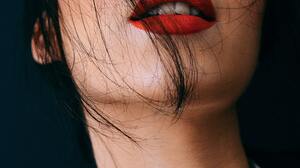 Women Red Lipstick Lips Portrait Vertical Brunette Makeup Closed Eyes Painted Freckles 2448x3696 Wallpaper