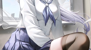 Anime Anime Girls Kamisato Ayaka Genshin Impact Genshin Impact School Uniform Classroom Blue Eyes Po 2400x4800 Wallpaper
