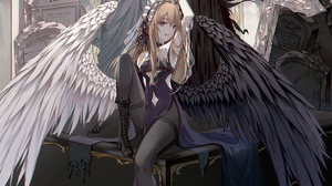 Merry Hearm Anime Girls Blonde Wings Angel Wings Cross Crow Skull 996x1500 Wallpaper