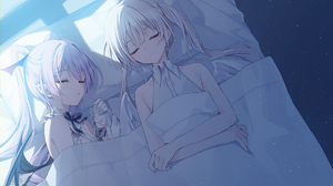Rurudo Anime Anime Girls Bed Sleeping Closed Eyes Lying Down Lying On Back Moonlight Pillow Bat Wing 1879x1333 Wallpaper