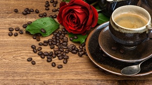 Rose Cup Coffee Beans Drink Still Life 4256x2832 wallpaper