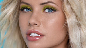 Women Blonde Long Hair Makeup Eyeshadow Long Eyelashes Lipstick Lip Gloss Open Mouth Portrait 1216x1472 Wallpaper