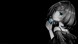 Black Background Selective Coloring Simple Background Snowflakes Smiling Anime Girls Short Hair Mole 3840x2160 wallpaper