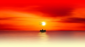 Sunset Boat Water Sky Sunset Glow Minimalism Clouds Simple Background Sun Silhouette 1968x1080 wallpaper