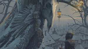 Alexey Egorov Artwork ArtStation Fantasy Art Trees Skull Winter Ice Snow Cold Lantern 1050x1455 Wallpaper