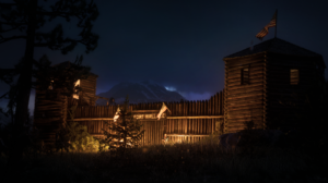 Red Dead Redemption 2 Nature Night Dusk Forest Digital Art Video Game Art Sky Video Games CGi Mounta 2560x1440 Wallpaper