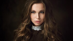Natasha Grishchenko Women Model Face Portrait Long Hair Simple Background Maxim Maximov 2048x1416 Wallpaper