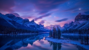 Canada Jasper National Park Lake Mountain Nature Night Winter 2048x1365 Wallpaper