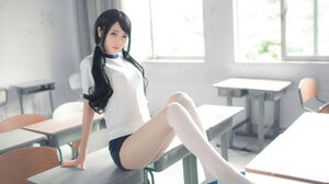 Women Model Asian Long Hair Twintails Dark Hair Women Indoors School OTK Socks Legs 2700x1800 Wallpaper