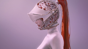 Nixeu Digital Art Artwork Illustration Minimalism Redhead Simple Background Helmet Profile Women Whi 5455x3409 Wallpaper