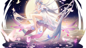 Anime Girls Anime Girl With Wings Moon Butterfly Flowers Petals Water Long Hair Closed Eyes 1920x1920 Wallpaper