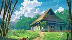 Rural Fox Bamboo Japan House Grass Clouds Sky Trees Flowers Path Leaves 2798x1810 Wallpaper