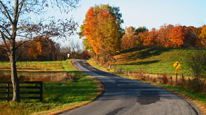 New York State Landscape Trees Fall Road Fence Grass 3072x2304 Wallpaper