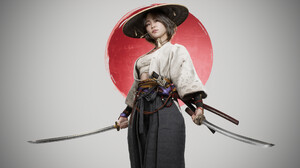 Andres Castaneda Artwork Digital Art Illustration Women Samurai CGi 4K Short Hair Women With Swords  3840x2160 Wallpaper
