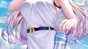 Anime Anime Girls Vertical Water Bottle Tennis Rackets Blue Eyes Clouds Long Hair Blonde Sportswear  1400x2612 Wallpaper