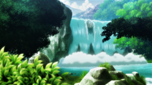 Hunter X Hunter Waterfall Trees Water Rocks Clouds Anime Anime Screenshot Leaves 1920x1080 Wallpaper