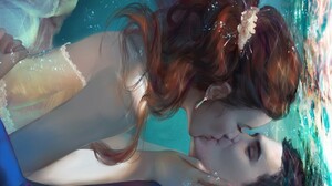 Brown Hair Couple Fantasy Kiss Love Man Underwater Woman 1920x1200 Wallpaper