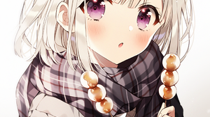 Anime Anime Girls White Hair Food Purple Eyes Scarf Artwork Weri 1089x1372 Wallpaper