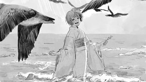 Jujutsu Kaisen Zenin Maki Anime Girls Monochrome Birds Manga Water Standing In Water Open Mouth Anim 1024x2048 Wallpaper