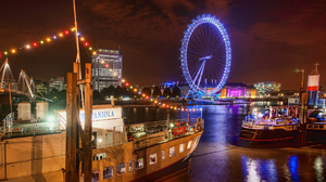 Trey Ratcliff Photography 4K UK England London Cityscape Night Lights Building Water Boat London Eye 3840x2160 Wallpaper