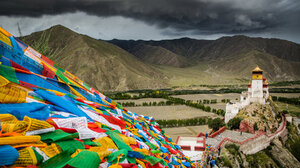 Nature Landscape Tibet Mountains Asia Monastery Clouds Field Buddhism 1800x1200 Wallpaper
