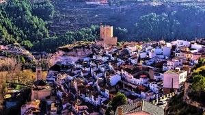 Village Castle Spain Albacete Castilla La Mancha 2085x1080 Wallpaper