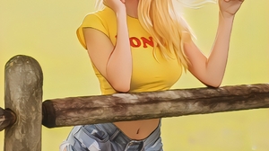 Model Bokeh Shorts Crop Top T Shirt Yellow Tops Lissy Katt Women Vertical Photoshopped 1094x1366 Wallpaper