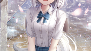 Hololive Shirakami Fubuki Anime Girls White Hair Aqua Eyes Fox Girl School Uniform Cherry Blossom Vi 1770x2589 Wallpaper