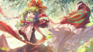 Anime Anime Girls Dress Butterfly Leaves Branch Trees Looking At Viewer Green Hair Green Eyes Touhou 1920x1080 Wallpaper