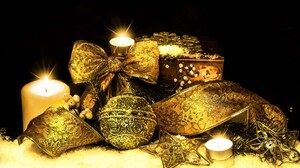 Candle Christmas Ornaments Golden Ribbon Star 2560x1600 Wallpaper