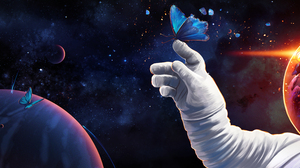 Space Planet Astronaut Ultrawide 4K Butterfly Space Art Digital Art Animals Insect Women 7680x2160 Wallpaper