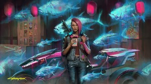 Attitude One Eye Closed Wink Noodles Food Cyberpunk 2077 Video Games Motorcycle Video Game Art Chops 1920x1080 Wallpaper