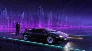 Lamborghini Neon Cityscape Retro Style Supercars Grid 3840x2880 Wallpaper
