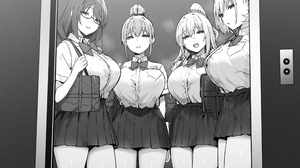 Anime Anime Girls Schoolgirl School Uniform Monochrome Elevator 2480x3507 Wallpaper