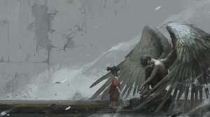 Su Jian Illustration Artwork Wings Angel Wings Angel 1920x879 Wallpaper