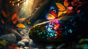 Ai Art Illustration Butterfly Fall Nature Rocks Colorful 3072x2048 Wallpaper