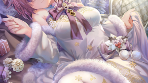 Anime Anime Girls Vertical Lying On Back Flowers Christmas Presents Smiling Blushing Pinecone Christ 1200x1589 Wallpaper