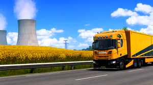 Euro Truck Simulator 2 SCS Software Scania DLC Iberia Truck VTC FBTC Nuclear Plant Sunflowers Sunny  3840x1620 Wallpaper