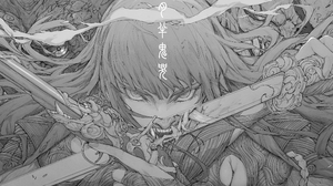 Anime Japanese Art Anime Girls Demon Oni Sword Pistol Weapon Long Hair Smoke Closeup Face Flintlock  2560x1280 Wallpaper