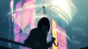 Bysau Digital Art Artwork Illustration Rain Umbrella Women City Lights City Night Vertical Silhouett 2250x3000 Wallpaper