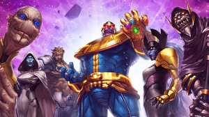 Thanos Marvel Comics Infinity Gauntlet Ebony Maw Proxima Midnight Corvus Glaive Black Dwarf Marvel C 3500x1969 wallpaper
