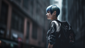 Ai Art Women City Blue Hair Backpacks Short Hair 2912x1632 Wallpaper