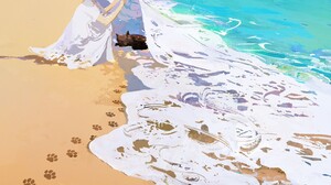 Artwork Digital Art Nature Sea Dog Witch Sand Beach Waves Water Hat Animals Portrait Display 1596x2048 Wallpaper