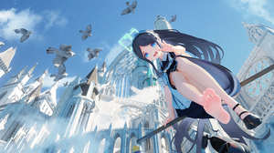Anime Girls Maid Blue Archive Tendou Alice Blue Archive Blue Eyes Birds Sky Clouds Feet Foot Sole Lo 5760x2610 Wallpaper