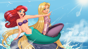 Ariel The Little Mermaid Rapunzel Mermaid Red Hair Tangled The Little Mermaid Disney Princess Blue E 2400x1500 Wallpaper
